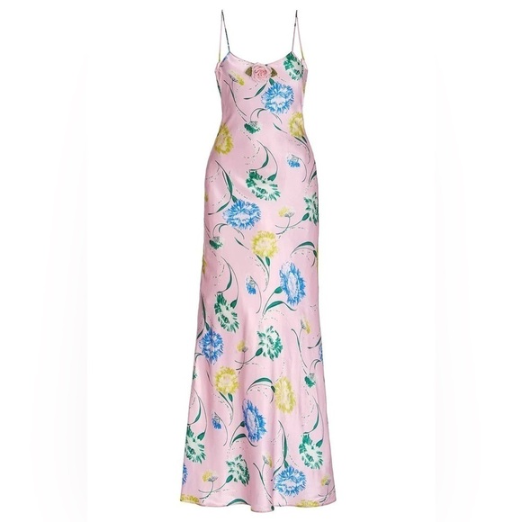 Rodarte Women’s FLORAL PRINTED SLIP Silk DRESS Pink Size 12 Made in the USA MIDI - Picture 1 of 13